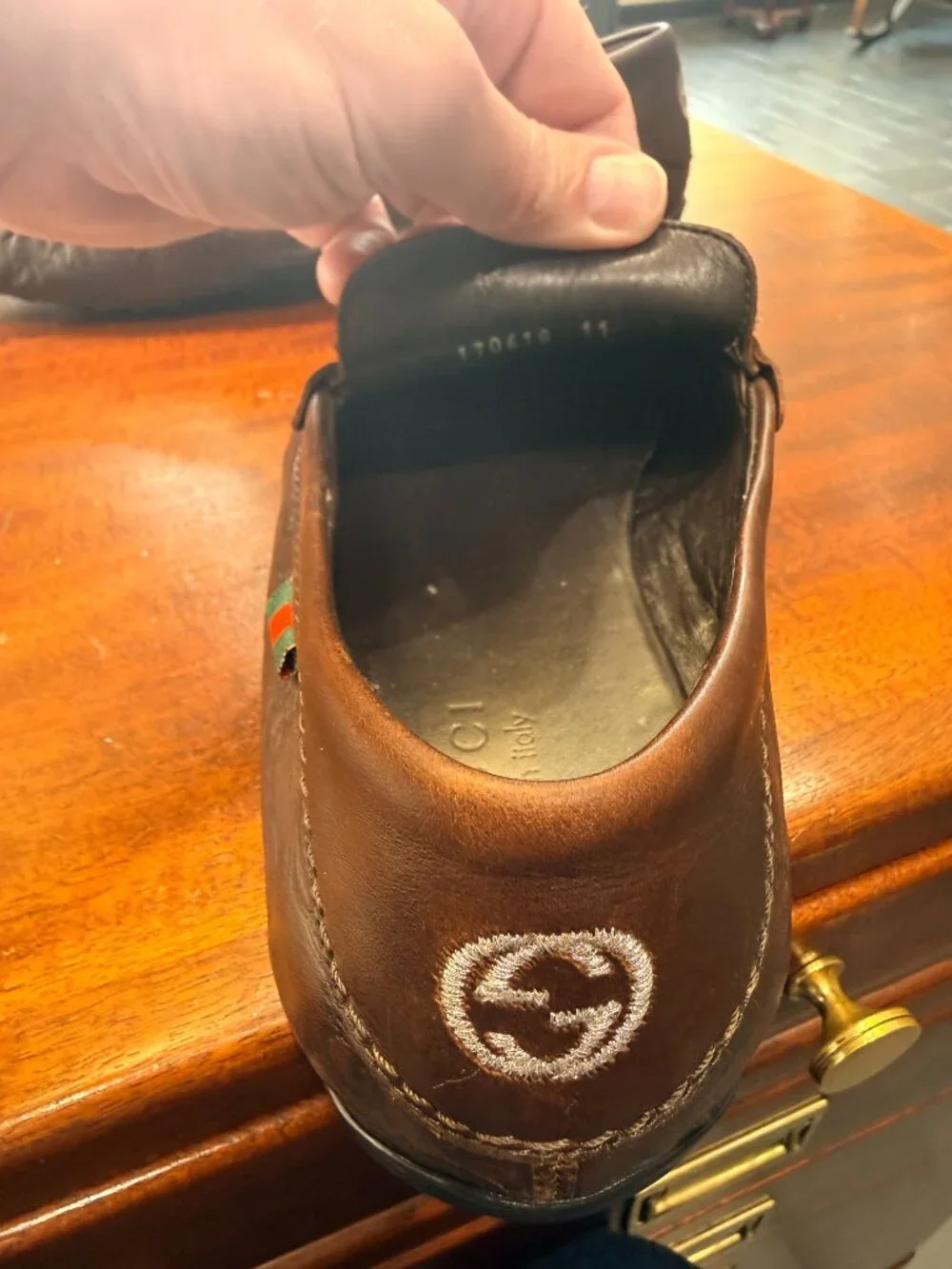 Gucci brown leather loafers men's size 11 interlocking G